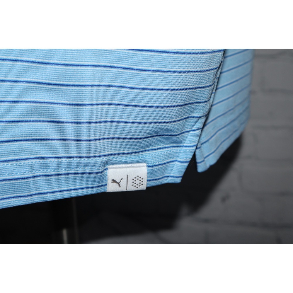 Puma Golf Polo Men XL Blue Striped Short Sleeve Golf Shirt Polyester Blend - Picture 7 of 12